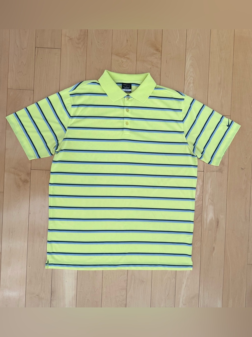 Nike Golf Dri-FIT Polo Shirt Mens XL Neon Yellow Blue Striped Performance Golf